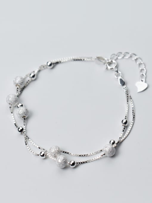 S925 silver matte smooth balls fashion double chain bracelet - 1000005256