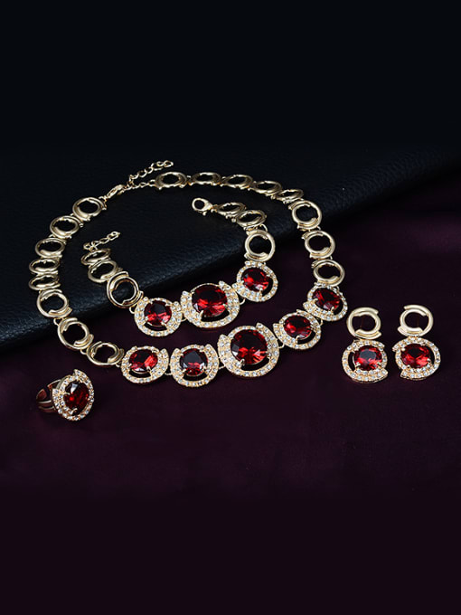 BESTIE Alloy Imitation-gold Plated Vintage style Ruby and CZ Four Pieces Jewelry Set 1