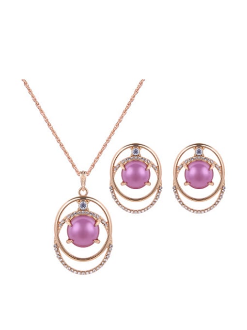 purple Alloy Imitation-gold Plated Fashion Artificial Stones Two Pieces Jewelry Set