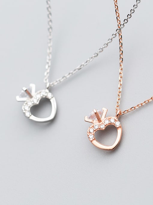 Rosh S925 Silver Necklace female fashion fashion Diamond Heart Necklace sweet temperament short chain D4317 female clavicle 1