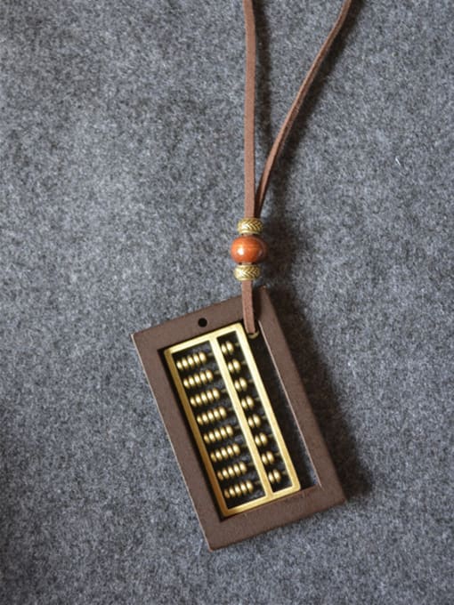 Coffee Unisex Wooden Abacus Shaped Necklace