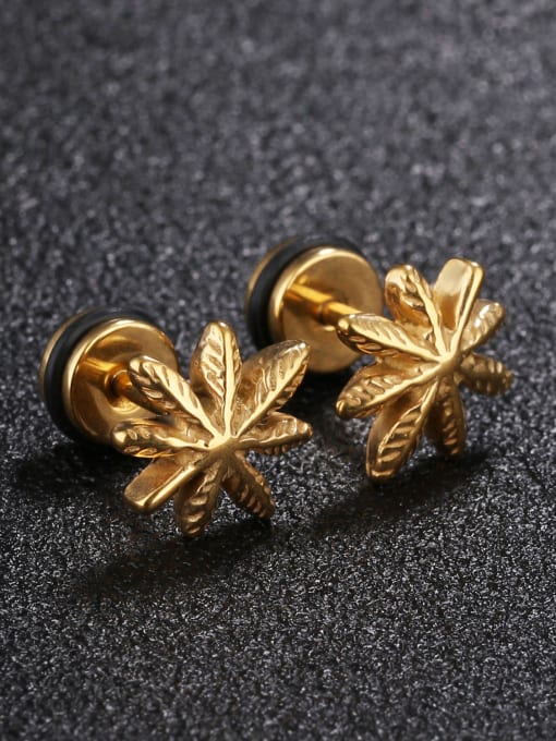 Gold Tiny Flowery Titanium Stud Earrings
