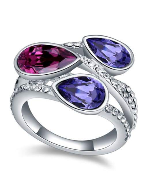 purple Exaggerated Water Drop austrian Crystals Alloy Ring