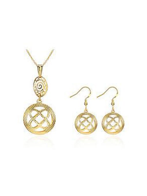Gold Retro style Hollow Round Two Pieces Jewelry Set