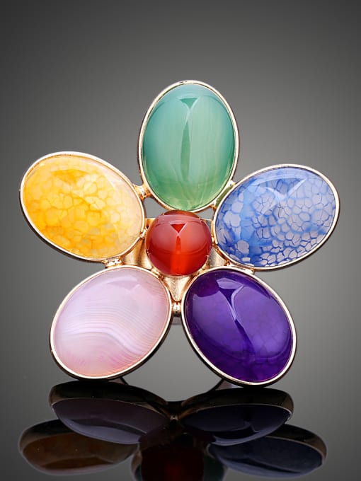 Wei Jia Personalized Colorful Oval Stones Flower Copper Ring 1