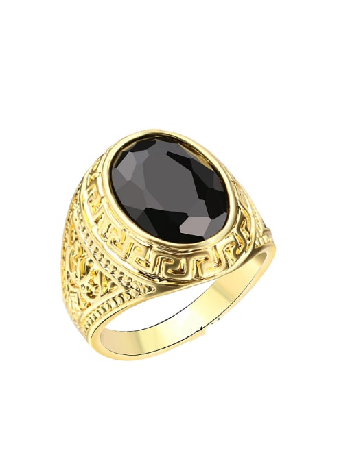 Gujin Retro style Gold Plated Black Resin Ring 0