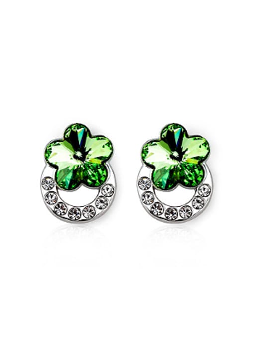 green Fashion Flowery Austria Crystal Rhinestones Stud Earrings