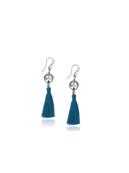 XP Copper Alloy White Gold Plated Ethnic Tassel Crystal hook earring 0