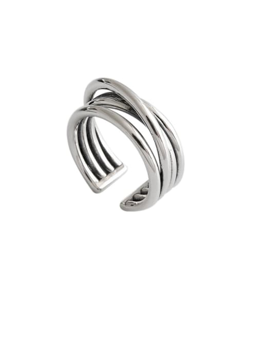 DAKA 925 Sterling Silver With Antique Silver Plated Vintage Multi-layer Winding Line  Free Size Rings 0