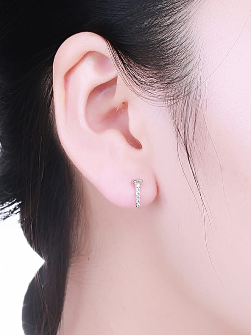 One Silver Elegant Silver Nail Zircon Stud Earrings 1