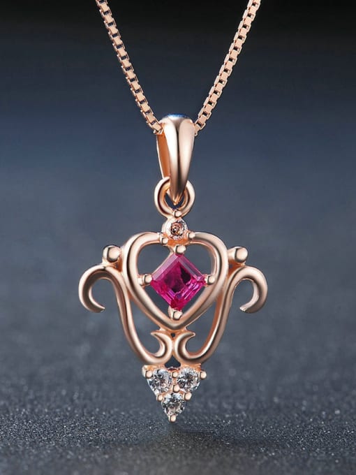 ZK Luxury Rose Flower Shaped Ruby Silver Pendant 2