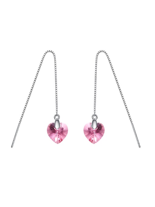 Pink Simple Heart shaped austrian Crystal Line Earrings
