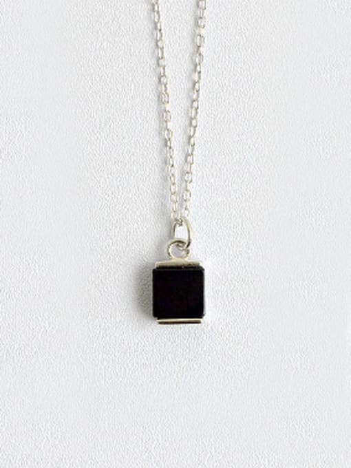 DAKA Simple Black Square Carnelian stone Silver Necklace 0