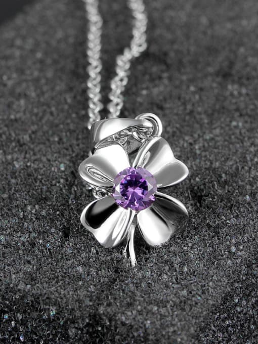 SANTIAGO Fashion Cubic Purple Zircon 925 Sterling Silver Flower Pendant 1