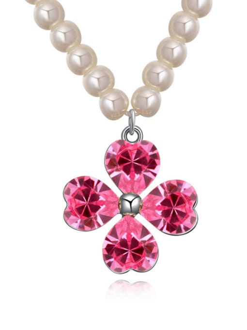 pink Fashion Flowery austrian Crystals Pendant Imitation Pearls Alloy Necklace