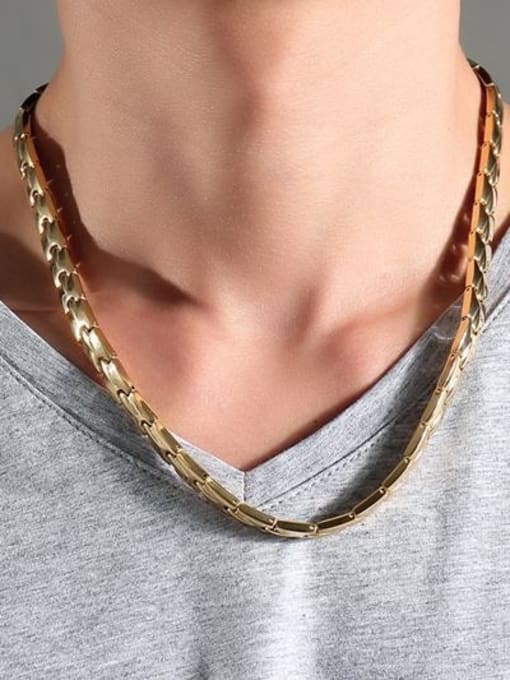 Golden Luxury Gold Plated Geometric Shaped Magnet Titanium Necklace