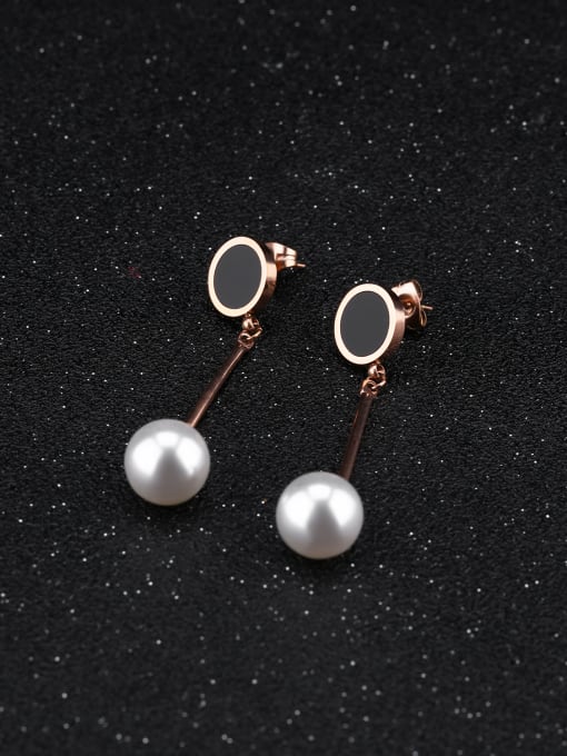 Open Sky Fashion Artificial Pearl Black Round Titanium Drop Earrings 2