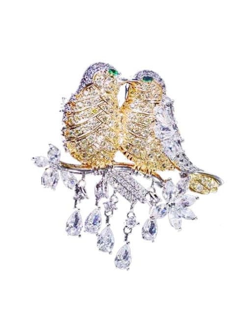 Hua Copper With  Cubic Zirconia Personality Bird Magpie Brooches 2
