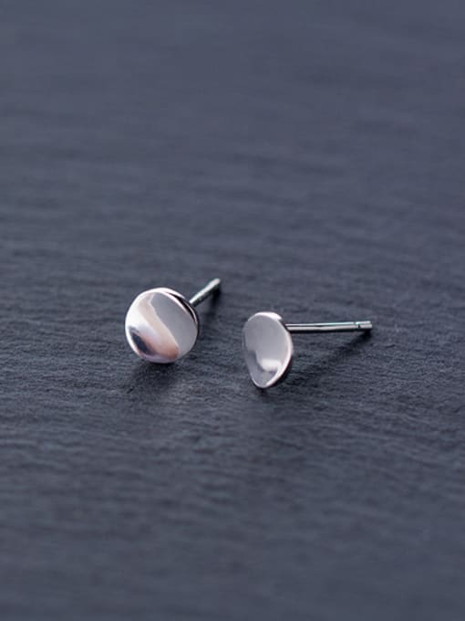 Rosh 925 Sterling Silver With Silver Plated Simplistic Round Geometric Stud Earrings