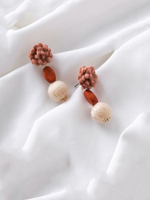 B white Alloy With  Plush Flower  Simplistic  Wool Ball  Drop Earrings