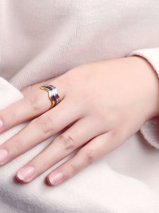 Open Sky Stainless Steel With Rose Gold Plated Simplistic wave Rings 2