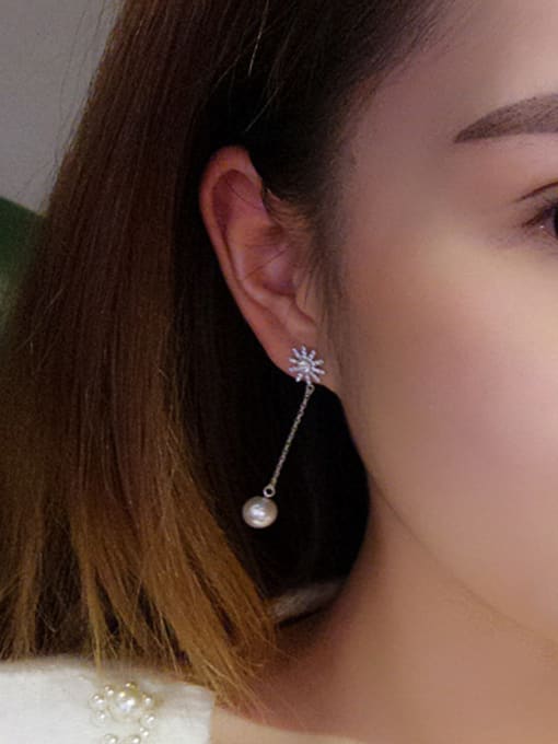 Peng Yuan Freshwater Pearl Zircon Asymmetrical Earrings 2