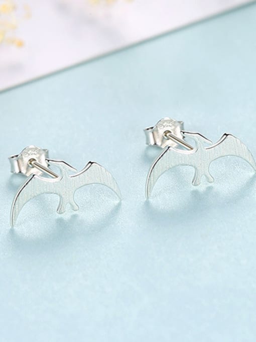 Platinum 925 Sterling Silver With Smooth Simplistic Little Swallow Stud Earrings
