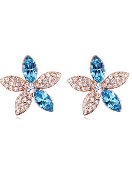 light blue Fashion Marquise Tiny Cubic austrian Crystals Flower Stud Earrings