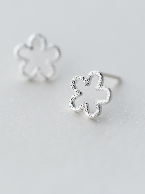 Rosh Elegant Hollow Flower Shaped Frosted Silver Stud Earrings 2