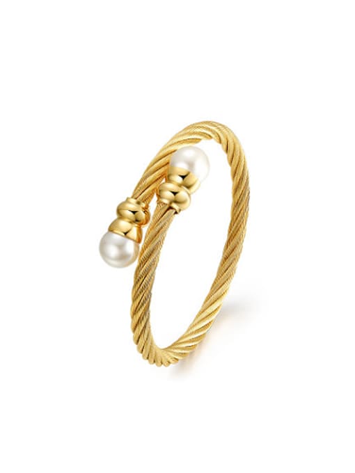 CONG Elegant Open Design Gold Plated Pearl Titanium Bangle