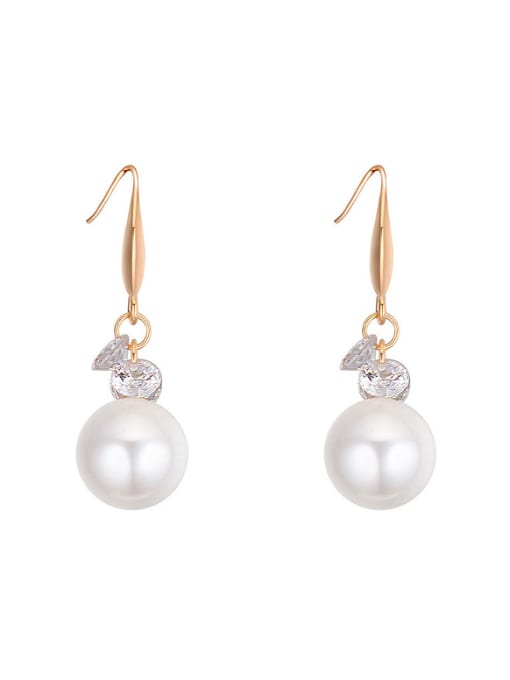Rose Gold Simple White Imitation Pearl Copper Plating Earrings