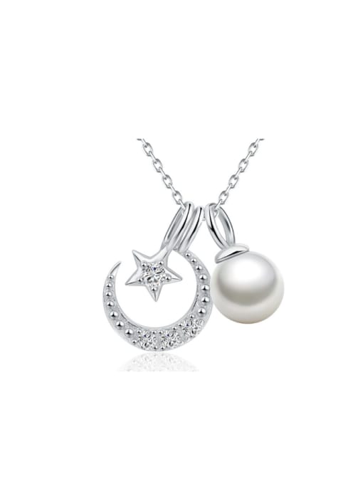 kwan Freshwater Pearl Star Moon Pendant Clavicle Necklace 0