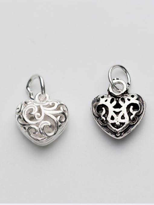 FAN 925 Sterling Silver With Antique Silver Plated Personality Heart Charms 0