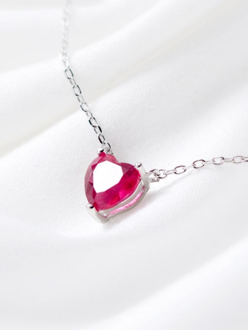 Rosh Simple Red Zircon Love 925 Silver Necklace 2