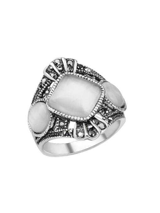 Gujin Retro style White Opal stone Rhinestones Alloy Ring 0
