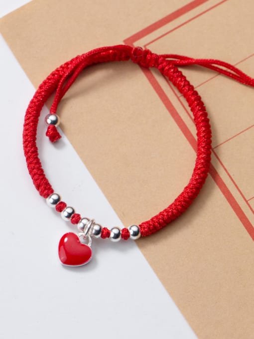 Rosh Sterling silver sweet heart hand-woven red thread bracelet 1