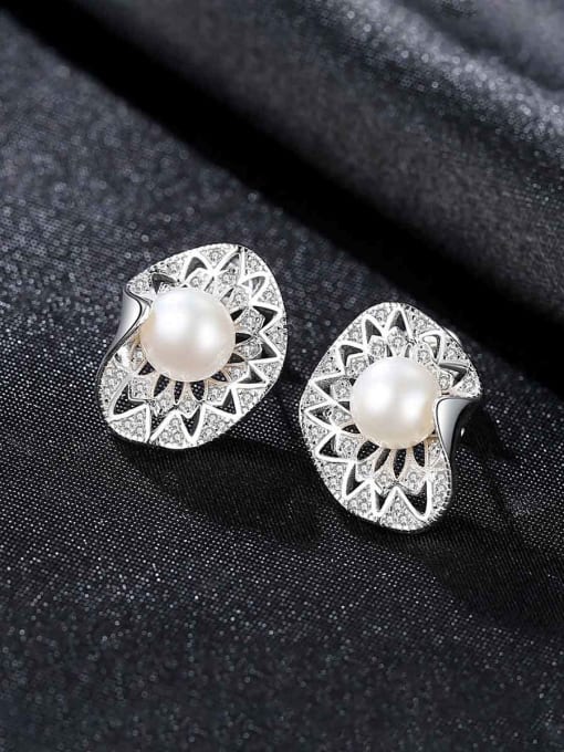 Platinum White Bead 925 Sterling Silver Luxury Irregular Stud Earrings