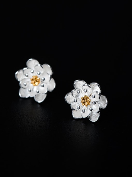 SILVER MI Simple Little Flower 925 Silver Stud Earrings 2
