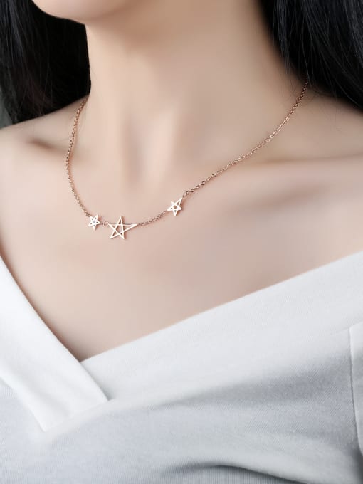 Open Sky Simple Little Stars Rose Gold Plated Titanium Necklace 1