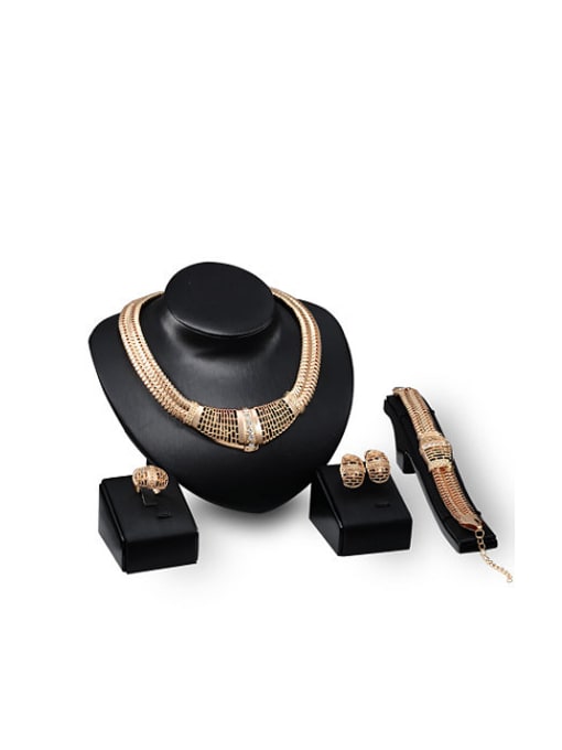BESTIE Alloy Imitation-gold Plated Fashion Grid-shaped CZ Four Pieces Jewelry Set 0