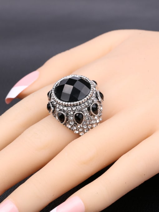 Gujin Punk style Exaggerated Black Resin Stones Crystals Alloy Ring 1