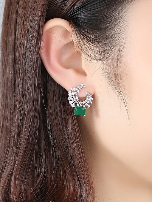 BLING SU Copper inlaid AAA zircon fashion creative crescent Earring 1