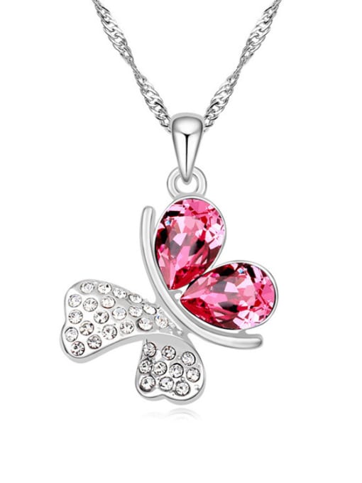 pink Fashion austrian Crystals-covered Butterfly Pendant Alloy Necklace