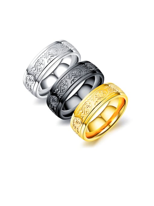 Open Sky Titanium With  Fashion Retro  Pattern Mens Band Rings