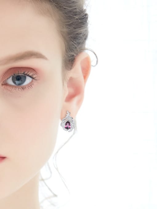 CEIDAI Fashion 925 Silver austrian Crystals Feather Stud Earrings 1