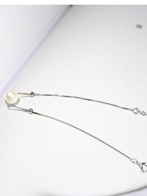 Peng Yuan Simple White Artificial Pearl 925 Silver Bracelet 2