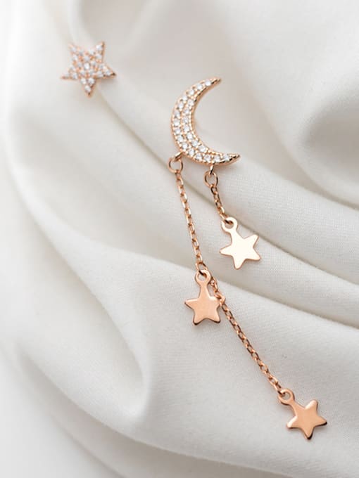 Rosh 925 Sterling Silver With Rose Gold Plated Trendy Star  moon Drop Earrings 2
