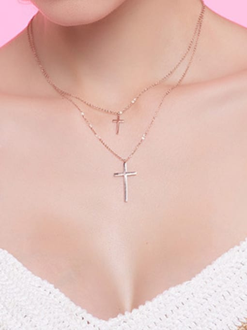 CONG Elegant Double Layer Design Cross Shaped Titanium Necklace 1