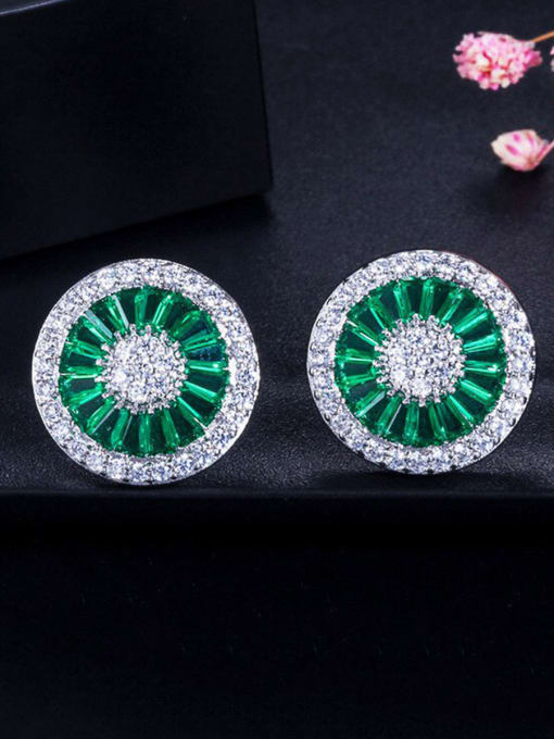 green Copper With Platinum Plated Simplistic Round Stud Earrings