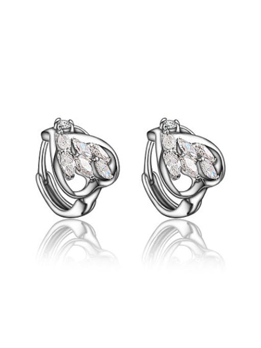 White Gold All-match Platinum Plated Heart Shaped Zircon Clip Earrings